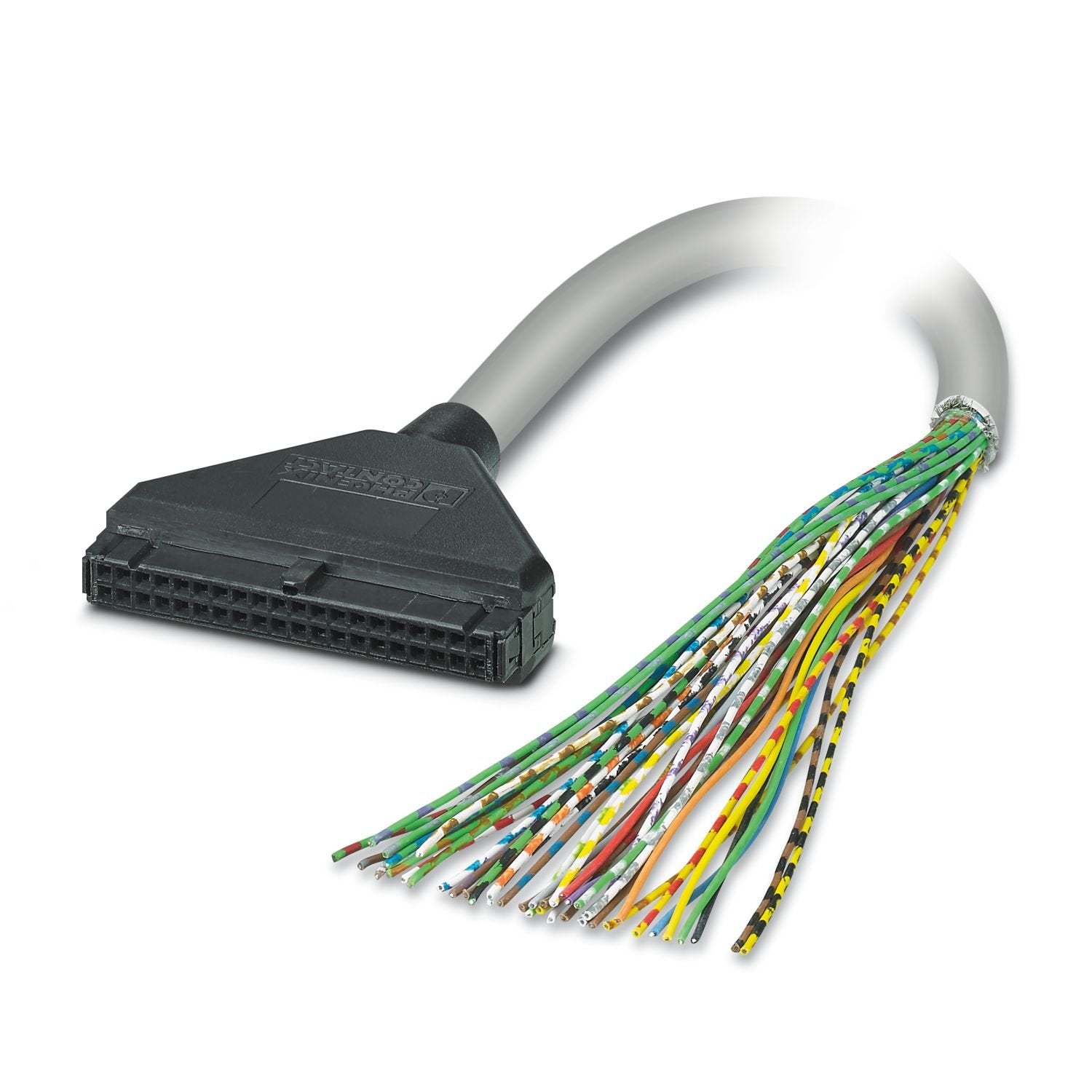 Assembled, shielded, halogen-free round cable; connection 1: IDC/FLK socket strip (1x 40-position, 180 °-out put); connection 2: Single wires (40-position); cable length: 2 m