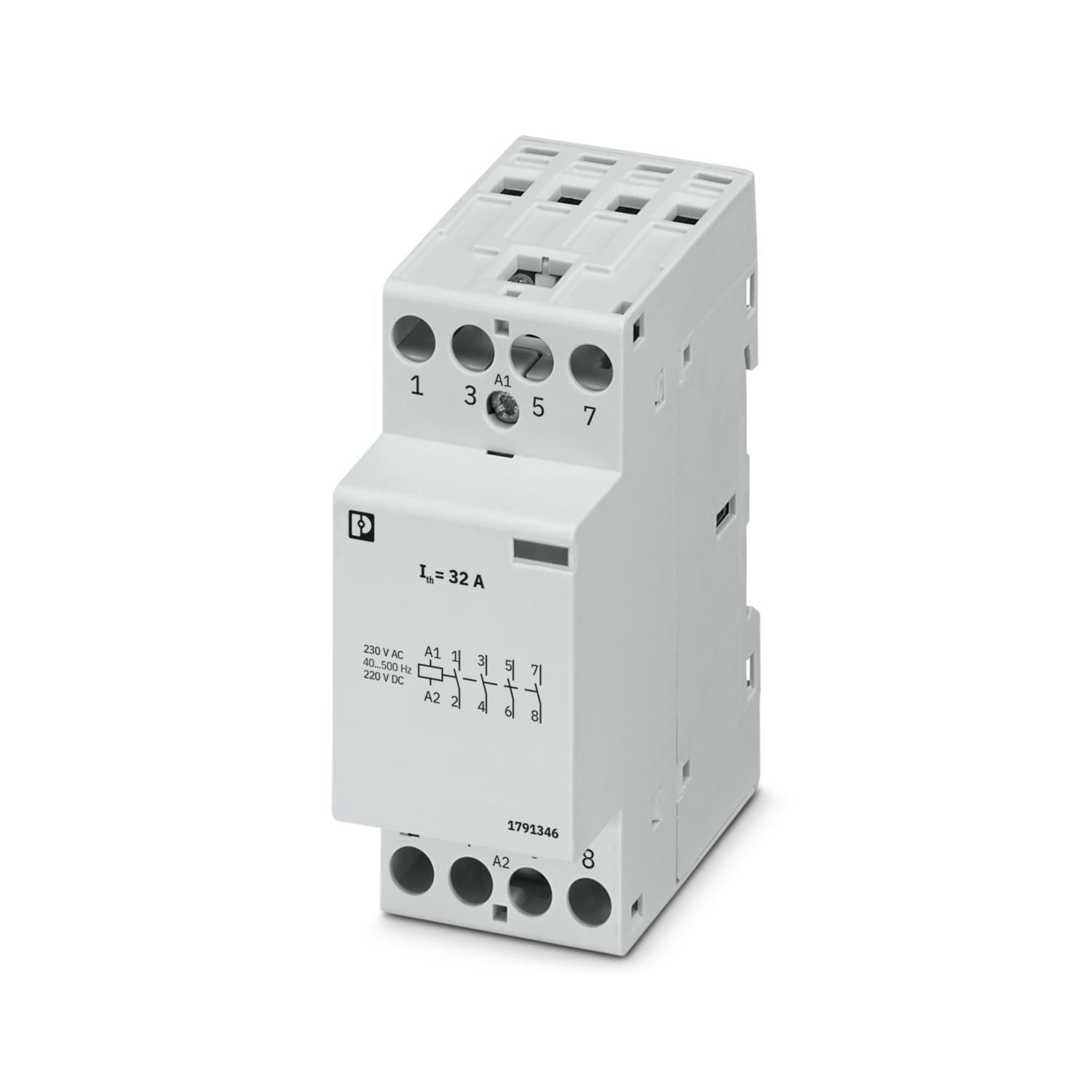 Installation contactor (Hum-free); input voltage: 230 V AC; contact switching type: 4 N/O contacts; rated current: 32 A