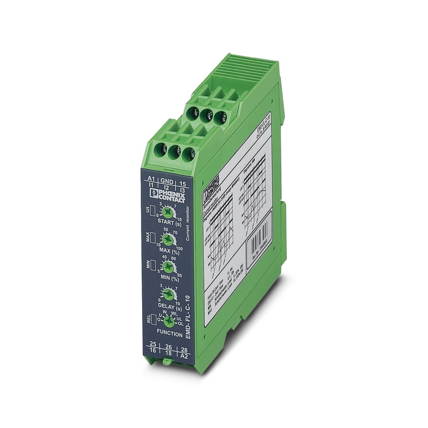 Monitoring relay for monitoring 1-phase currents of 0 … 10 A AC/DC, overcurrent/undercurrent or window, error memory, wide range power supply unit, 2 changeover contacts