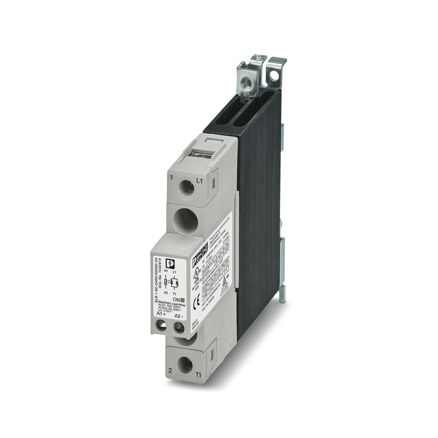 Single-phase solid-state contactor, input voltage: 24 V DC, output current: 20 A, zero voltage switch