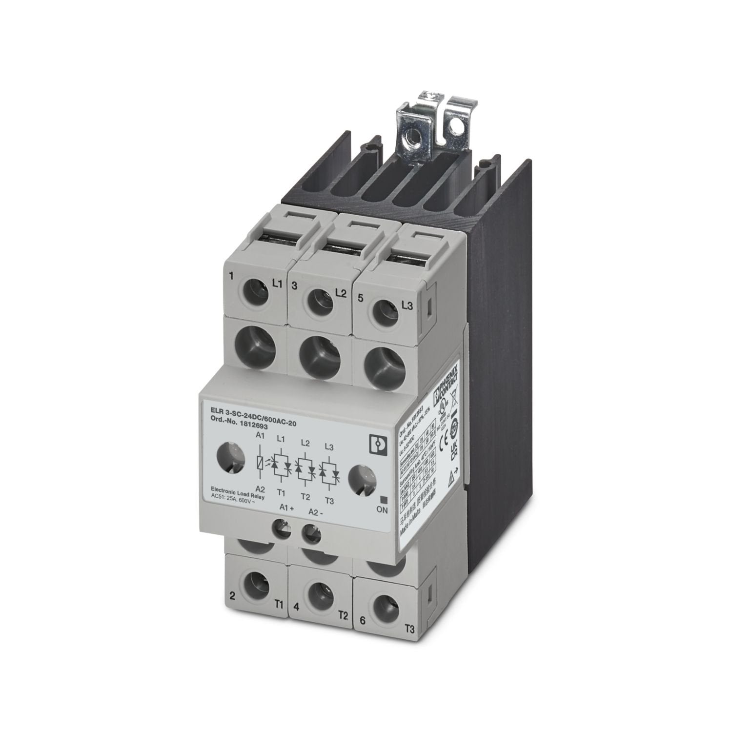 3-phase solid-state contactor, input voltage: 24 V DC, output current: 20 A, zero-voltage switch