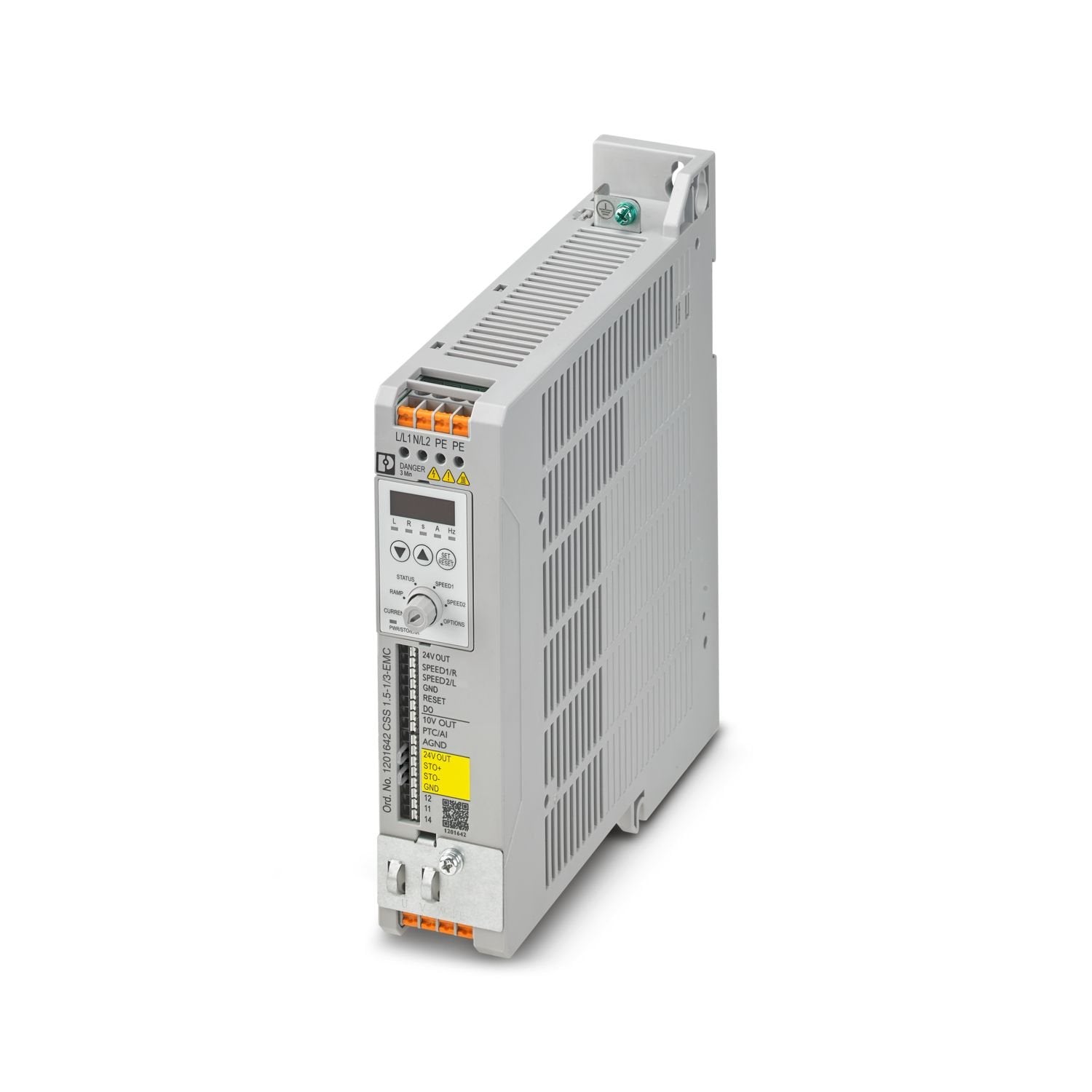 Speed starter with soft start and configurable speed for starting and reversing motors up to 230 V AC and 1.5 kW, configurable motor protection, analog input, STO function up to SIL 3/PL e, single-phase load input, with integrated EMC filter