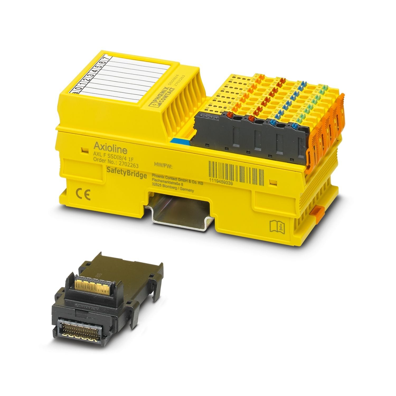 Axioline F, Digital input module, Functional safety, SafetyBridge technology, Digital inputs: 4 (for 2-channel assignment), 8 (for 1-channel assignment), 24 V DC, connection technology: 2-, 3-, 4-conductor, degree of protection: IP20