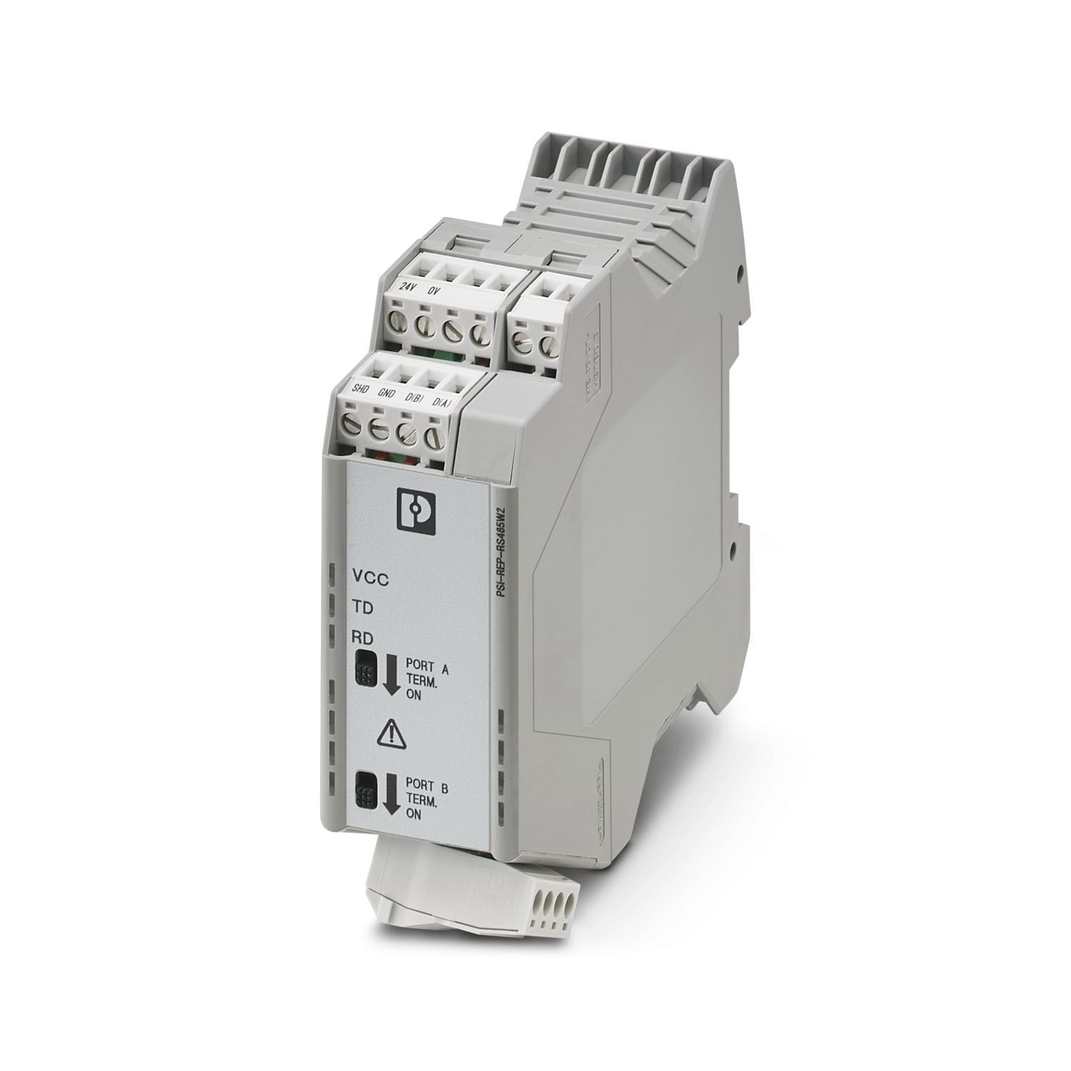 Modular repeater for electrical isolation and range increase in RS-485 2-wire bus systems up to 500 kbps, 4-way isolation, rail-mountable, supply 24 V DC