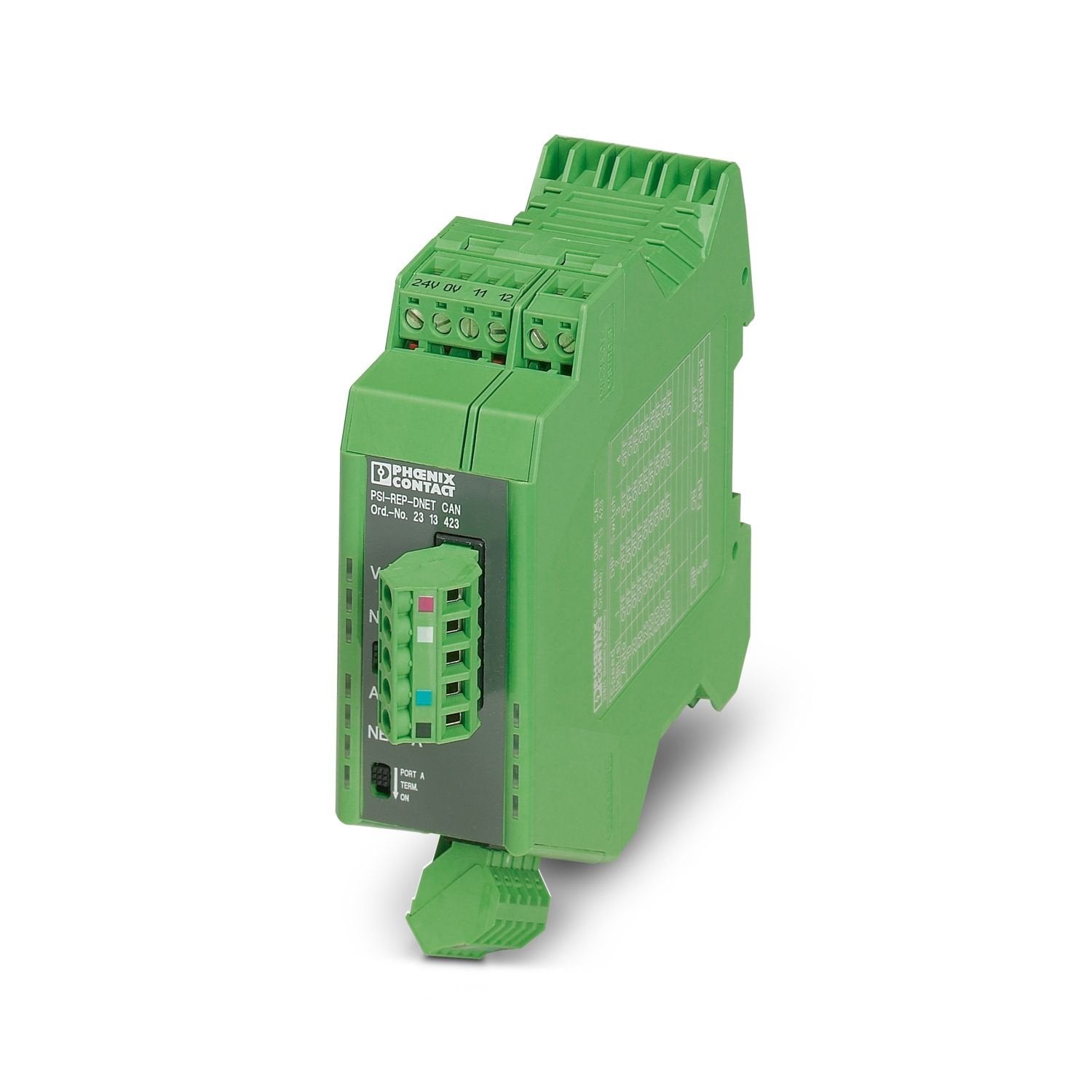Modular repeater for electrical isolation and increasing the range for DeviceNet™, SDS, CANopen®, data rate of up to 1 Mbps, high-quality electrical isolation between the interfaces, DIN-rail mountable, 24 V DC supply