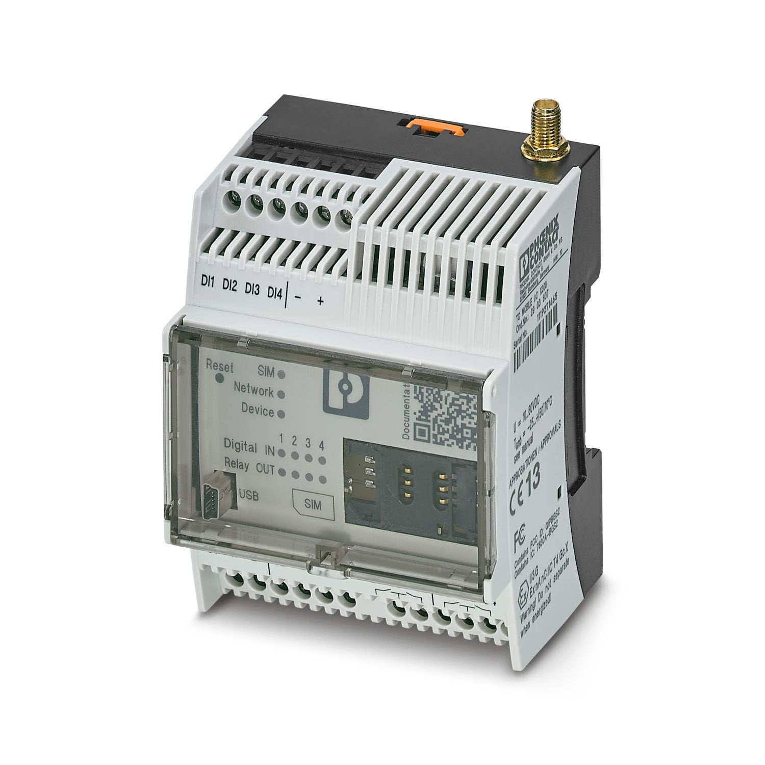 SMS relay and signaling module, European version, monitor analog and digital values via cellular network, switch relay outputs remotely, communication via SMS or cellular network data connection (email), supply voltage 10 V to 60 V DC