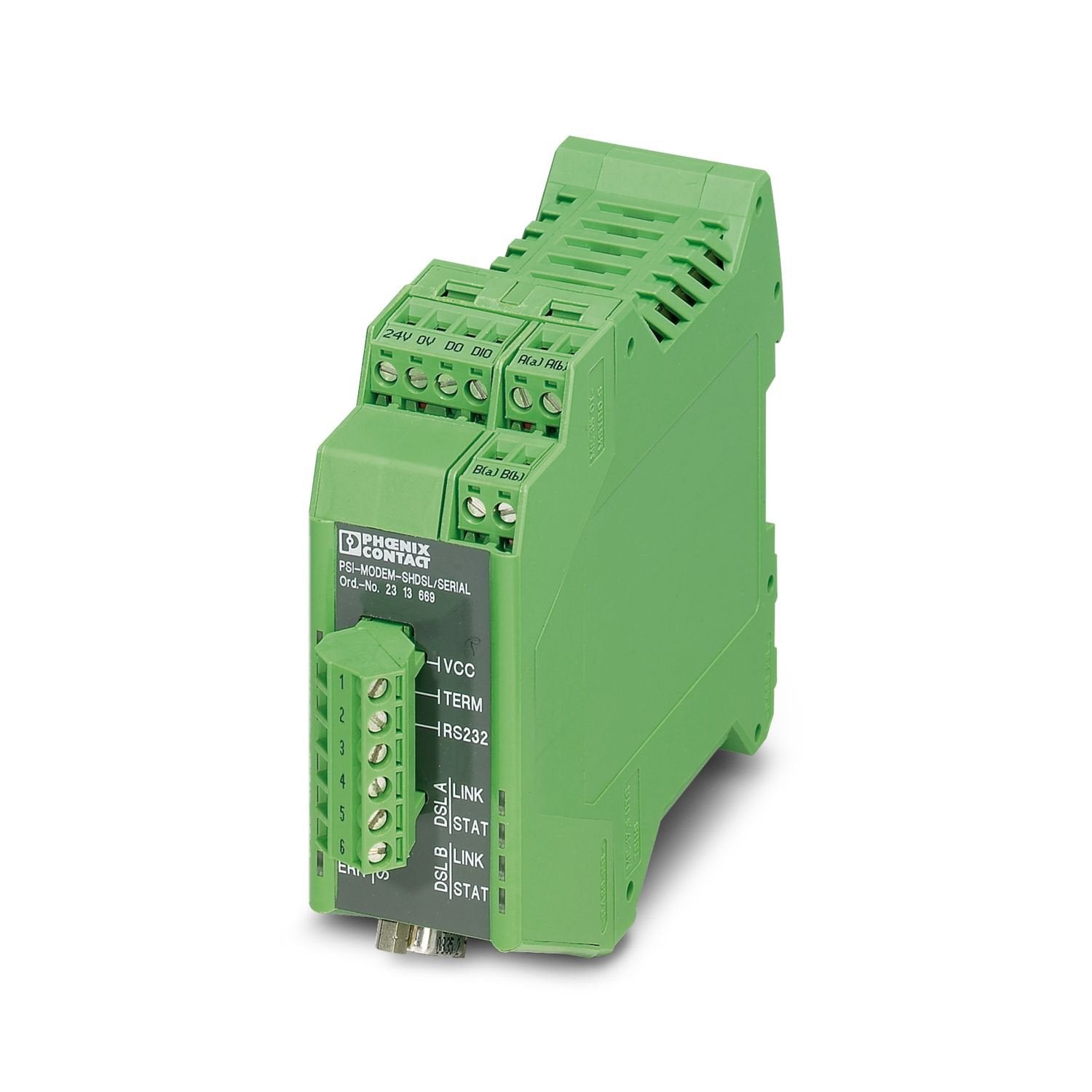 Industrial SHDSL extender for serial RS-232/422/485 interfaces, point-to-point and line structures, serial data transmission up to 2000 kbps on in-house cables, diagnostics via USB and LEDs, two configurable alarm outputs