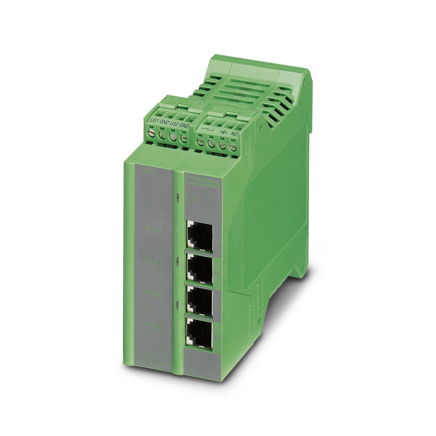 Factoryline Power-over-Ethernet modules (PSE) for midspan power supply according to IEEE 802.3af, two PoE supply ports, no configuration required, function possible with 10 and 100 Mbps networks