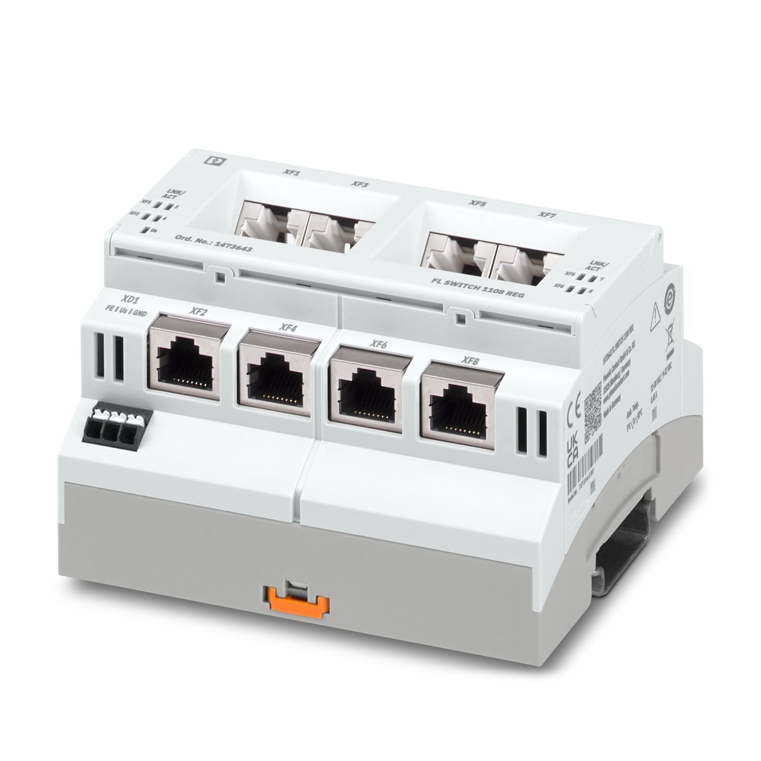 Unmanaged Switch 1000 REG series, 8 RJ45 ports 10/100/1000 Mbps, degree of protection: IP20, Ambient temperature (operation): 5 °C ... 50 °C, Supply voltage range: 9 V DC ... 32 V DC, REG design in accordance with DIN 43880