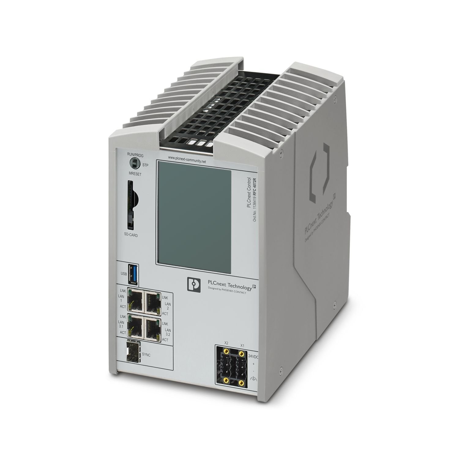 Controller (SPS), PLCnext Control; Programming: High-level language and IEC 61131-3; Operating system: Yocto/Linux® (real-time); Programming tool: PLCnext Engineer, Eclipse®, Visual Studio®, MATLAB®/ Simulink®; System redundancy; Processor: Intel® Core™ i5-6300U, 2x 2.4 GHz.