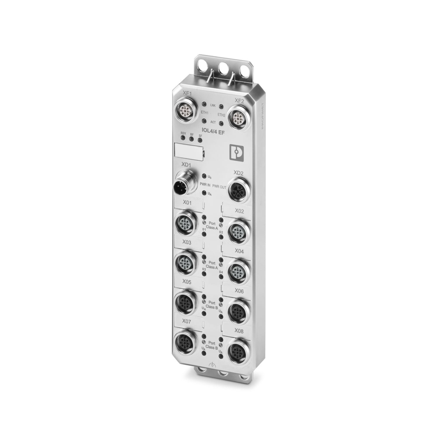 Axioline E, IO-Link master, PROFINET, M12 connector, D-coded, IO-Link ports Class A: 4, connection method: M12 connector, A-coded, connection technology: 3-conductor, IO-Link ports Class B: 4, connection method: M12 connector, A-coded, connection technology: 5-conductor, Digital inputs at pin 2 for class A ports: 4, 24 V DC, connection technology: 3-conductor, Digital outputs at pin 2 for class A ports: 4, 24 V DC, 2 A, connection technology: 2-conductor, degree of protection: IP65/IP67/IP69
