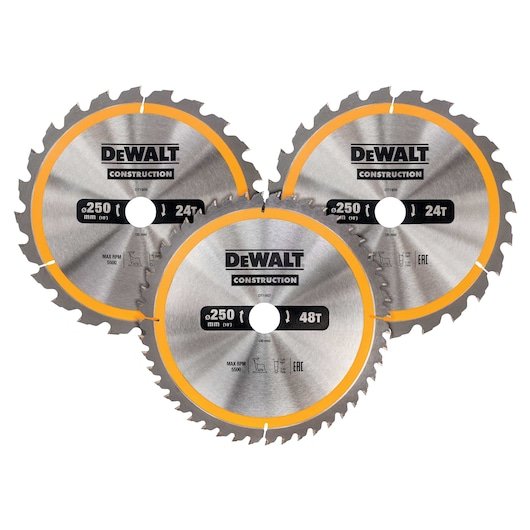 Circ Saw Blade 250mm 3 Pack (2x24T 1x48T)