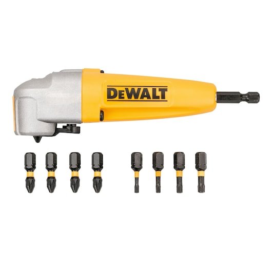 90° Right Angle Attachment 10 Piece Set with 9 x 25mm Screwdriver Bits