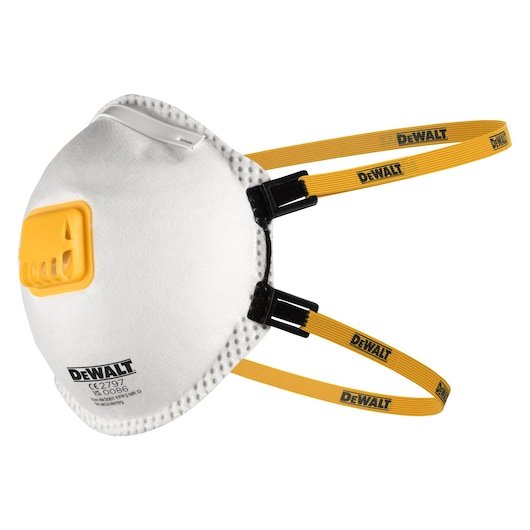 Left front angle of Dewalt FFP2 Disposable Particulate Respirator