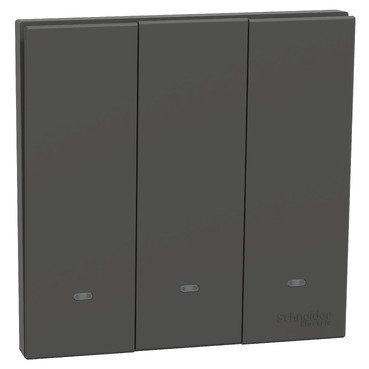 Momentary switch, AvatarOn C, 10A 250V, 3 gang, with fluorescent lamp, dark grey (Momentary switch AvatarOn C) is a Schneider Electric product. Designed for reliable performance and long service life. Available across Iraq — contact us for pricing and delivery options.