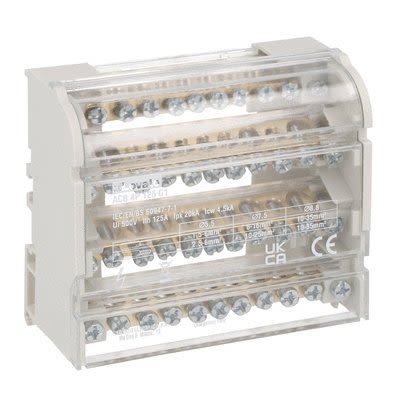 Lovato Distribution Block, 11 Way, 500V, 125A, Light Grey