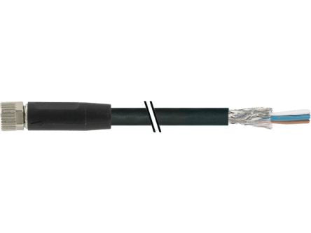Baumer CAM Cable, 4 Cores, 0.34 mm² CSA, Unscreened, 200 cm, Black Polyurethane Sheath