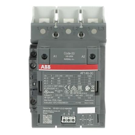 ABB 1SF Block Contactor, 100V ac/dc, 250 V ac/dc Coil, 3-Pole, 75 kW, 3 NO/0 NC