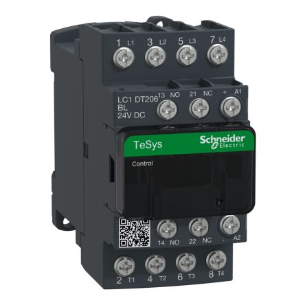 Schneider Electric LC1 Contactor, 24V dc Coil, 4-Pole, 20 A, 1.56 W, 4 NO, 24V dc