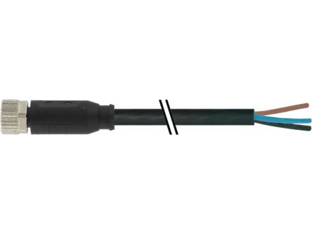 Baumer CAM Cable, 3 Cores, 0.25 mm² CSA, Unscreened, 200 cm, Black Polyurethane Sheath