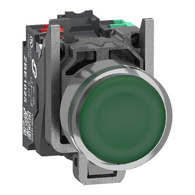Schneider Electric Harmony XB4 Series Illuminated Illuminated Push Button, Panel Mount, 22.5 Cutout Green, 1 NO/1 NC,