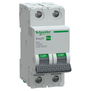 Miniature Circuit Breaker(MCB), Easy9 Pro, 2P, 25A, B curve, 10000A(IEC/EN 60898-1), 10kA(IEC/EN 60947-2) (Miniature Circuit Breaker(MCB) Easy9 Pro) is a Schneider Electric product. Designed for reliable performance and long service life. Available across Iraq — contact us for pricing and delivery options.