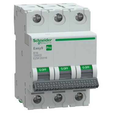 Miniature Circuit Breaker(MCB), Easy9 Pro, 3P, 16A, B curve, 10000A(IEC/EN 60898-1), 10kA(IEC/EN 60947-2) (Miniature Circuit Breaker(MCB) Easy9 Pro) is a Schneider Electric product. Designed for reliable performance and long service life. Available across Iraq — contact us for pricing and delivery options.