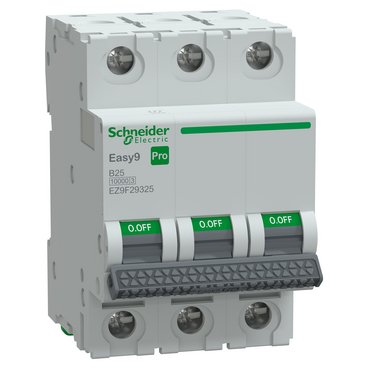 Miniature Circuit Breaker(MCB), Easy9 Pro, 3P, 25A, B curve, 10000A(IEC/EN 60898-1), 10kA(IEC/EN 60947-2) (Miniature Circuit Breaker(MCB) Easy9 Pro) is a Schneider Electric product. Designed for reliable performance and long service life. Available across Iraq — contact us for pricing and delivery options.