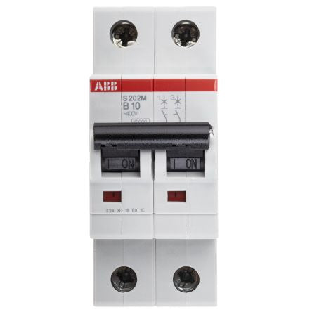 ABB System Pro M Compact S200M Miniature Circuit Breaker, 2-Pole, 10A, Type B, 440V ac AC, 125 V dc DC, 10 kA Breaking
