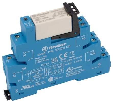 Finder 38 Series Interface Relay, DIN Rail, 125V ac/dc Coil, DPDT, 4.6mA