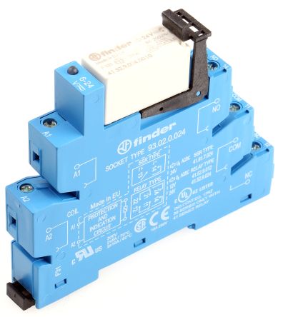 Finder 38 Series Interface Relay, DIN Rail, 24V ac/dc Coil, DPDT, 20mA