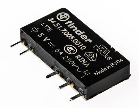 Finder PCB Power Relay, 5V dc Coil, 6A Switching Current, SPDT
