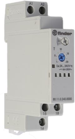 Finder 80 Series DIN Rail Timer Relay, 1-Contact, 240 V dc 24V ac, 240 V ac, 0.1 to 20 s, 0.1 to 20 min, 0.1 to 24 h,