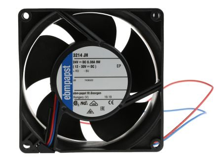 ebm-papst 3200 J - S-Force Series Axial Fan, 24V dc, 146 m³/h, 9 W, 375 mA Max, IP54, IP68 92 mm 92mm 38 mm