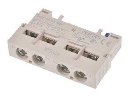 Schneider Electric Auxiliary Contact Block, 2 Contact, 1 NO/1 NC, TeSys GV2-GV3, DIN Rail, 65 A, 400V, GVAED011
