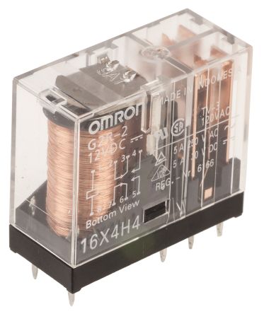 Omron PCB Power Relay, 12V dc Coil, 5A Switching Current, DPDT