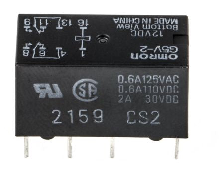 Omron PCB Signal Relay, 12V dc Coil, 2A, DPDT