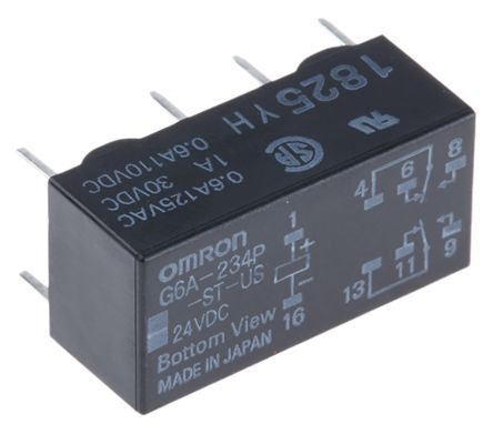 Omron PCB Signal Relay, 24V dc Coil, 2A, DPDT