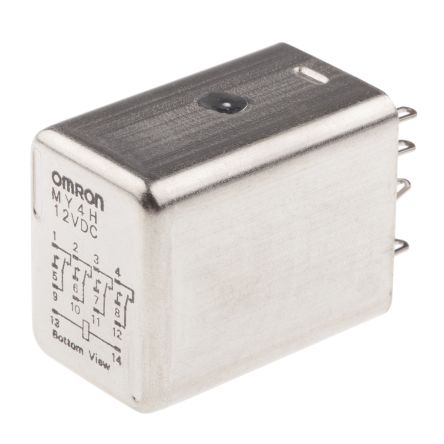 Omron Socket Power Relay, 12V dc Coil, 3A Switching Current, 4PDT