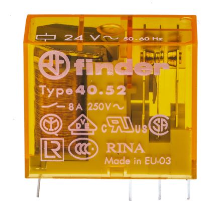 Finder PCB Power Relay, 24V ac Coil, 8A Switching Current, DPDT