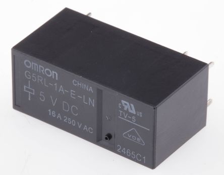 Omron PCB Power Relay, 5V dc Coil, 16A Switching Current, SPST