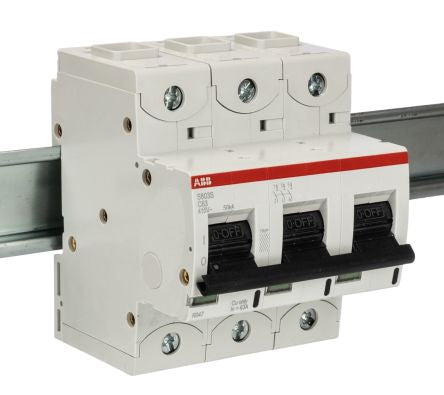 ABB High Performance S800S Miniature Circuit Breaker, 3-Pole, 63A, Type C, 690V ac AC, 250 V dc DC, 50 kA Breaking