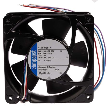 ebm-papst 4100 NH7 - S-Force Series Axial Fan, 24V dc, 500 m³/h, 90 W 119 mm 119mm 38 mm