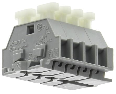 WAGO 50077016 261 Series Terminal Strip Grey, 2.5mm, 1-Level, Spring Terminal
