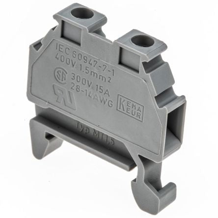 Phoenix Contact 3100305 MT 1.5 Series DIN Rail Terminal Block Grey, 0.14mm², 1.5 mm², 1-Level, Screw