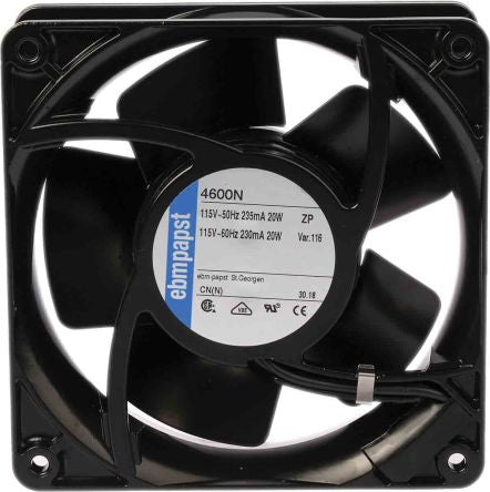 ebm-papst 4000 N Series Axial Fan, 115V ac, 180 m³/h, 18 W, 157 mA Max, IP20 119 mm, 119mm, 38 mm