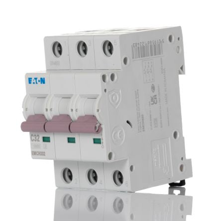 Eaton MEM Shield EMCH Miniature Circuit Breaker, 3-Pole, 32A, Type C, 240V ac AC, 48 V dc DC, 10 kA Breaking Capacity