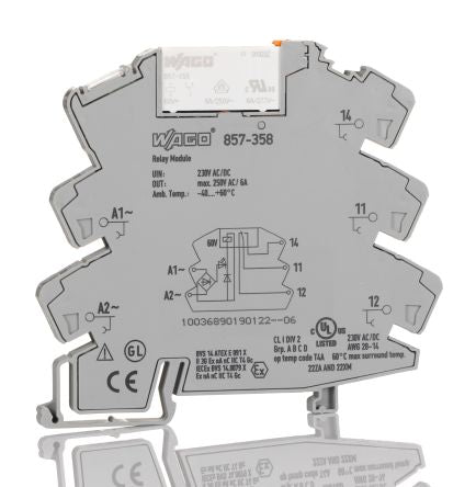 WAGO Interface Relay, DIN Rail, 230V ac/dc Coil, 4mA
