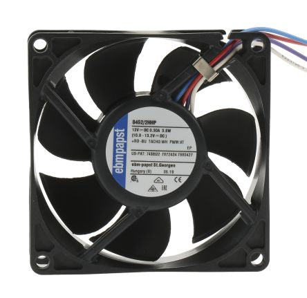 ebm-papst 8450 Series Axial Fan, 12V dc, 82 m³/h, 3.6 W, 0.12 A Max, IP20 25.4 mm 80mm 80 mm