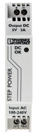 Phoenix Contact STEP POWER Switched Mode DIN Rail Power Supply 250 V dc, 264V ac AC/DC Input 5V dc, 3.7 A Output DC 12.7
